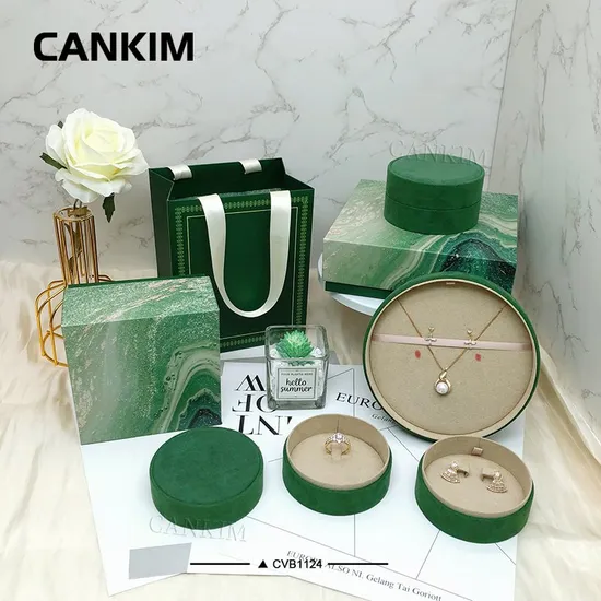 Cankim 라운드 실린더 종이 가방/상자 플란넬 보석 상자 리넨 보석 상자 스웨이드 보석 반지 상자 포장